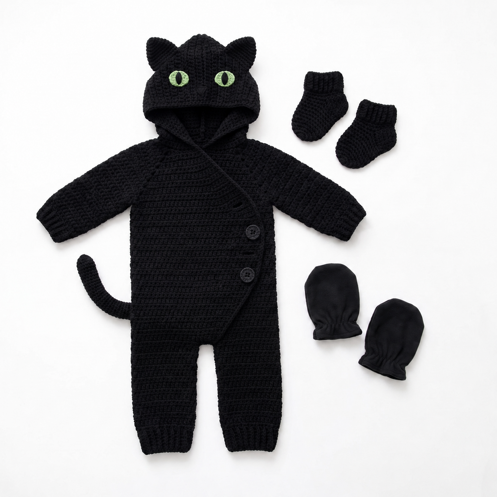 Crochet Black Cat Baby Romper