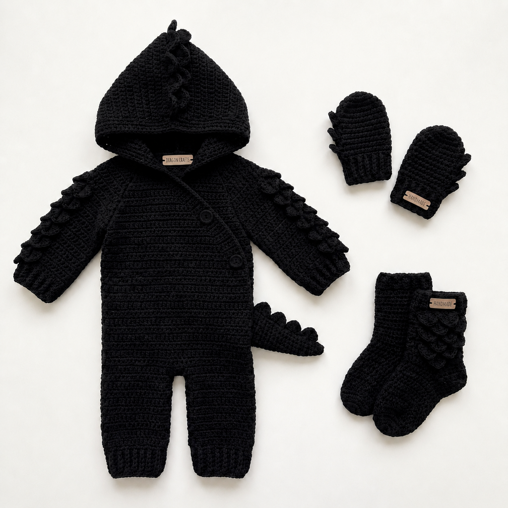 Crochet Black Dragon Baby Romper