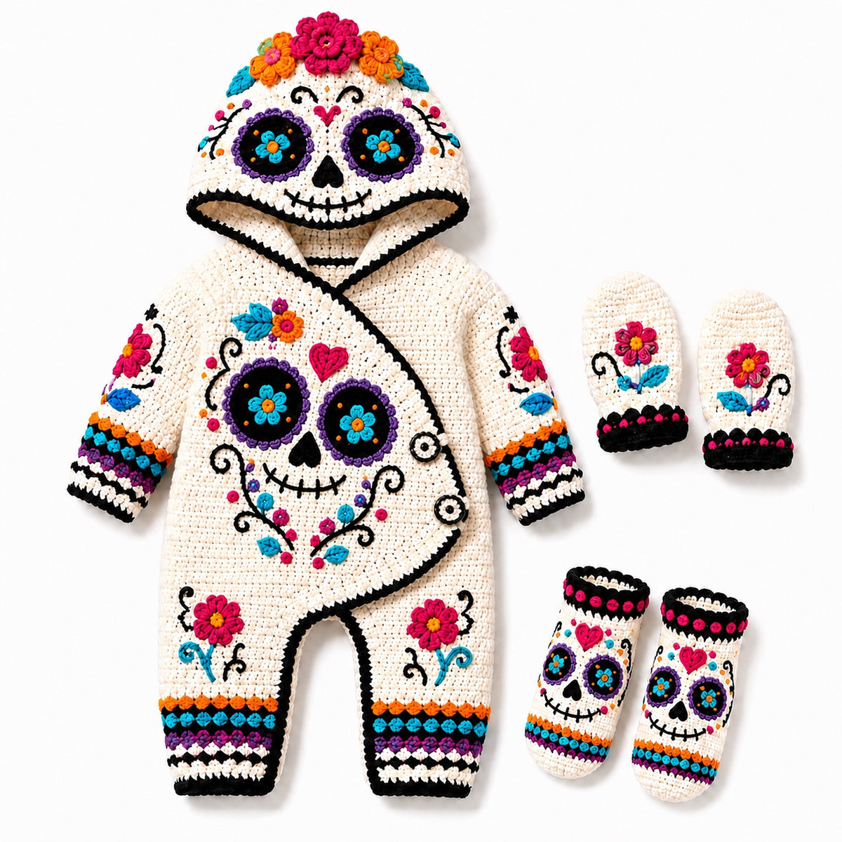 Crochet Sugar Skull Baby Romper